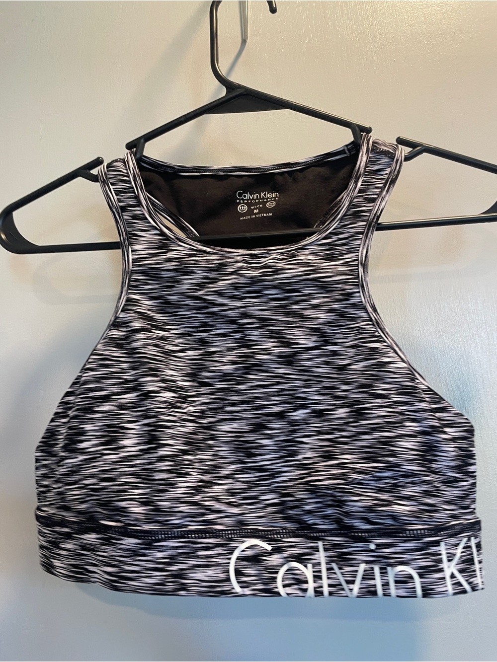 Calvin Klein Performance Black & White Space-Dye Racerback Sports Bralette MED